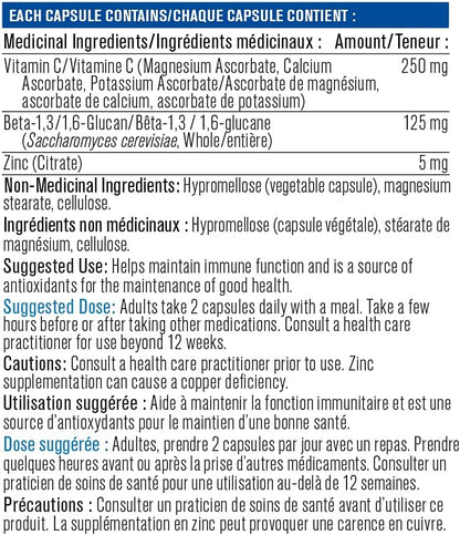 Progressive Immuno 每日支持 60 粒植物胶囊，含维生素 C、β-葡聚糖和锌，60 粒