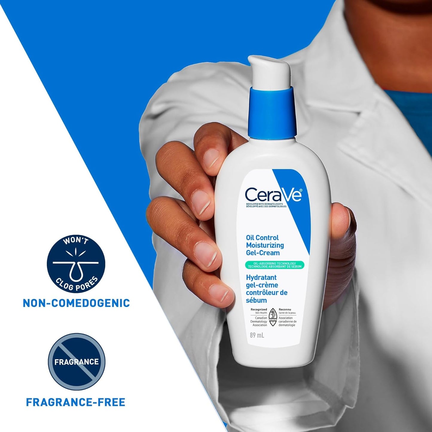 CeraVe Oil Control Moisturizing Gel-Cream for Oily & Combination Skin, 48H Hydration & 8H Shine Control, Non-Greasy, Matte Finish with Ceramides, Hyaluronic Acid & Niacinamide, Fragrance-Free, 89mL