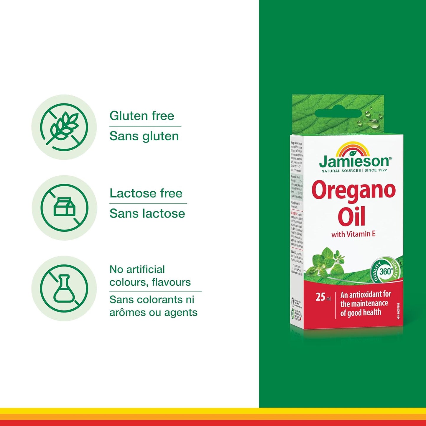 Jamieson 牛至油液体，含维生素 E。支持免疫健康，抗氧化，无麸质，无乳糖，25 毫升，加拿大制造