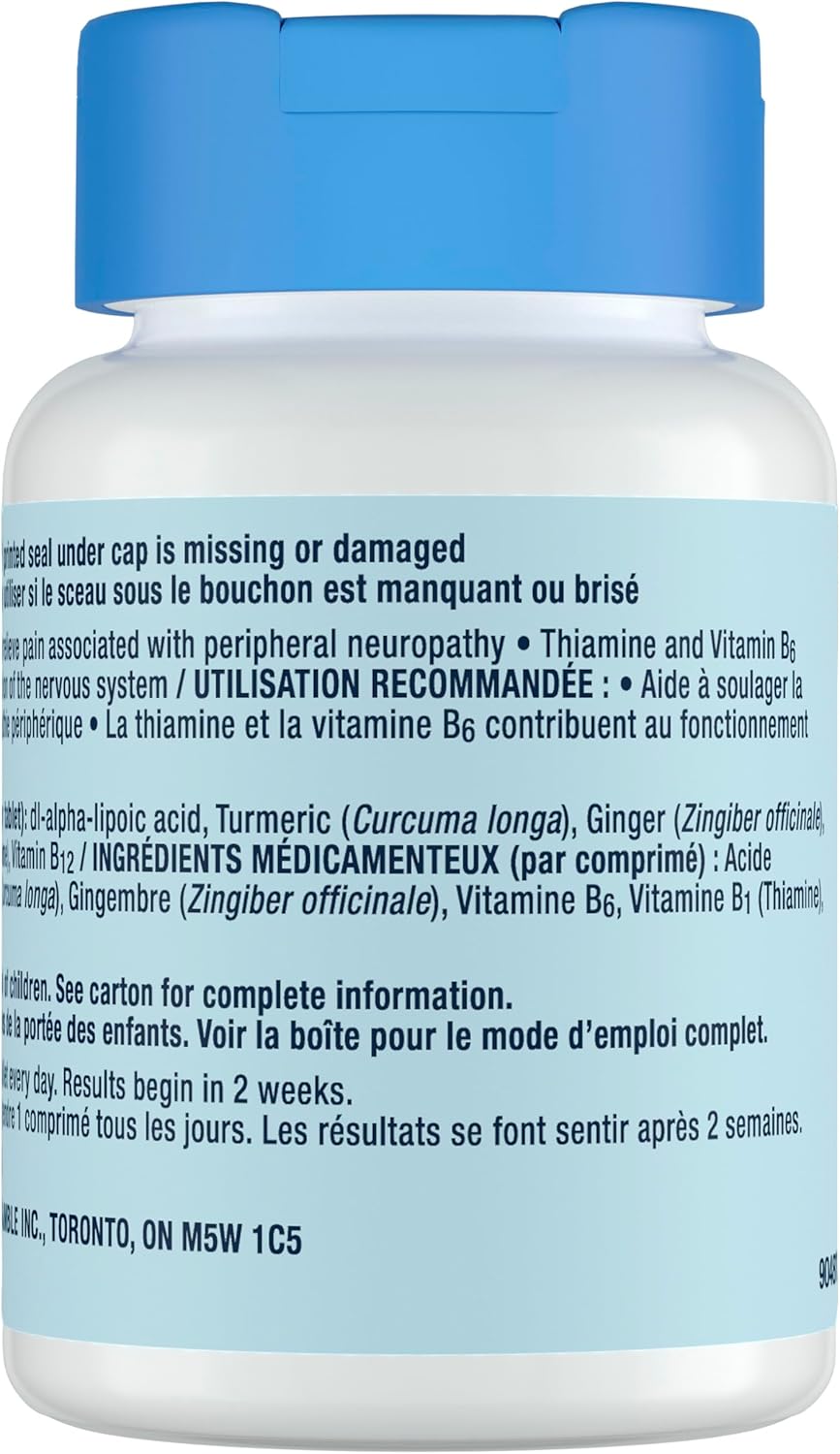 Nervive 神经舒缓片，有助于缓解周围神经病变引起的疼痛，α-硫辛酸 ALA，维生素 B1-硫胺素、B6 和 B12，姜黄，生姜，30 天用量，30 片