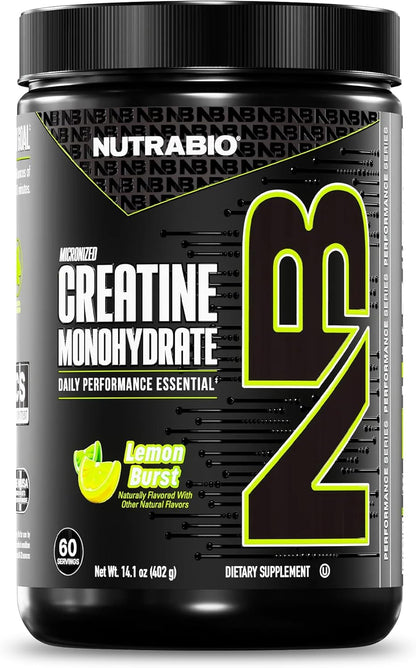 NutraBio Pure Micronized Creatine Monohydrate Powder Supplement, Lemon Burst, (402g)