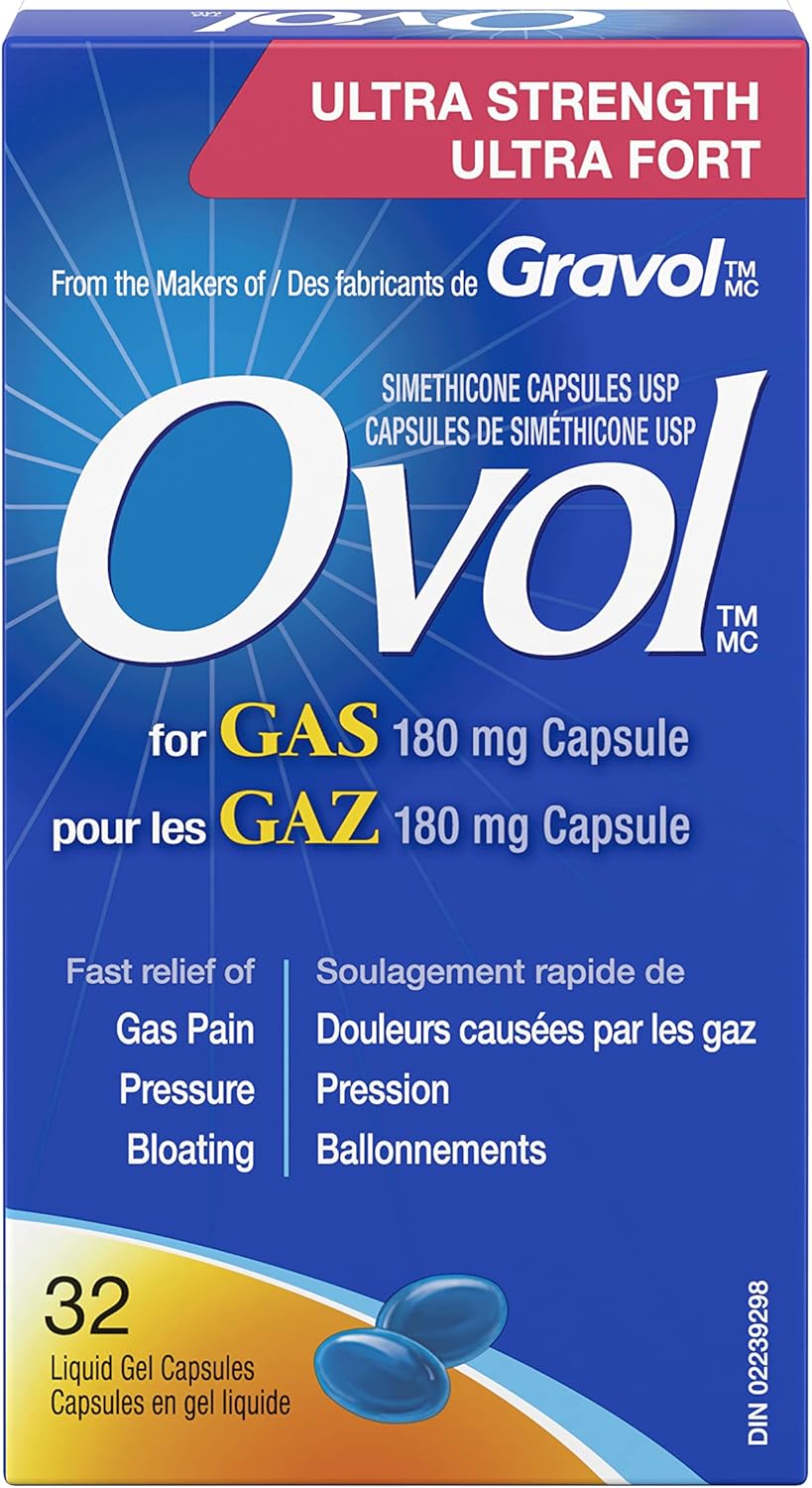 Ovol 超强效软胶囊，缓解胀气疼痛、腹胀、腹胀，加拿大制造，180 毫克