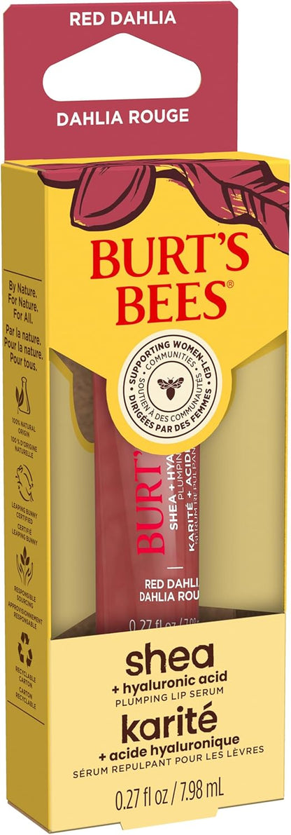 Burt's Bees 丰唇精华，蕴含 100% 天然乳木果油 + 透明质酸 | 丰唇膏，令双唇柔软亮泽 | 1 支装 - 红色大丽花