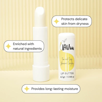 Lav Kids Nourishing Lip Butter gently scented Natural Child Balm Ultra-moisturising Lip Butter for sensitive skin Paediatrician Tested & Approved Kids Intensive Lip treatment for Sensitive Skin 4.2g