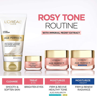 L’Oréal Paris Day Face Moisturizer Cream, Age Perfect Rosy Tone, with LHA & Imperial Peony Extract, For Mature Skin Skincare, 50 ml