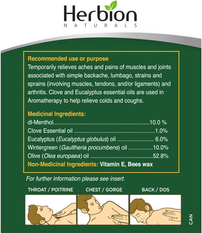Herbion Naturals 胸部按摩膏，3.5 液体盎司 - 局部镇痛剂；缓解咳嗽、鼻塞和胸闷；舒缓拉伤、扭伤和关节炎引起的疼痛和酸痛