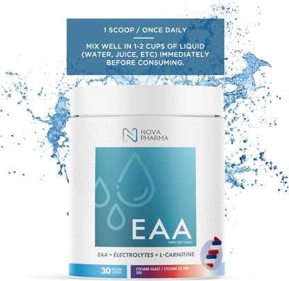 Nova Pharma EAA 補充劑 – 必需胺基酸 + 電解質 – 支持肌肉恢復、補水和性能 – 純素、無糖、無興奮劑 – 30 份（Cyclone）