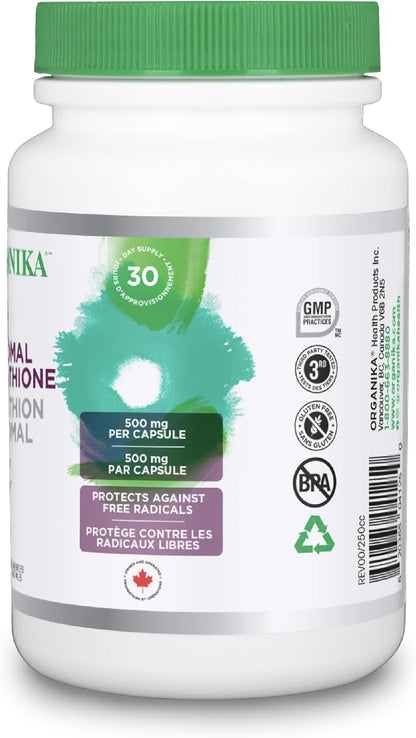 Organika 加拿大制造脂质体 L-谷胱甘肽 500 毫克 - 吸收率高，强效抗氧化，增强免疫力，帮助组织修复，排毒 - 30 粒胶囊，30 天用量