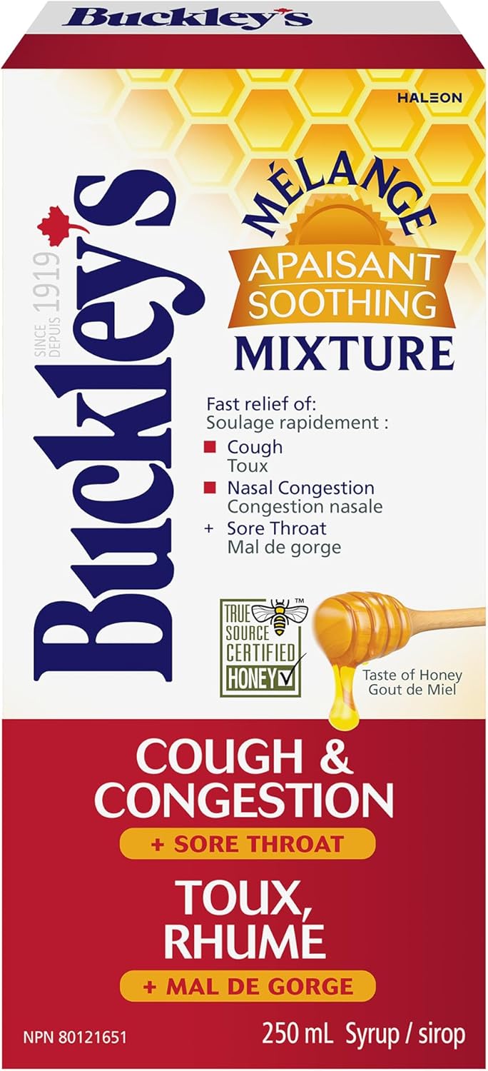 BUCKLEY'S 舒缓混合糖浆，用于缓解咳嗽、鼻塞和咽喉痛，250毫升