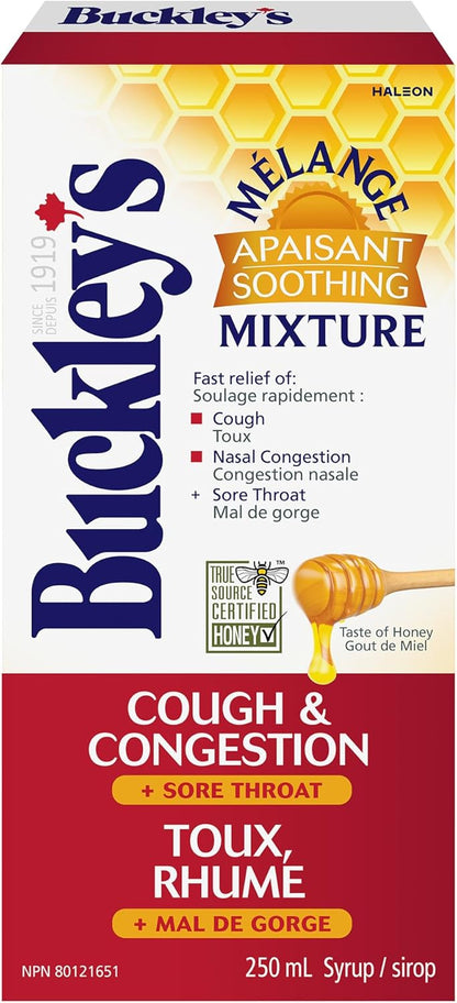 BUCKLEY'S 舒缓混合糖浆，用于缓解咳嗽、鼻塞和咽喉痛，250毫升