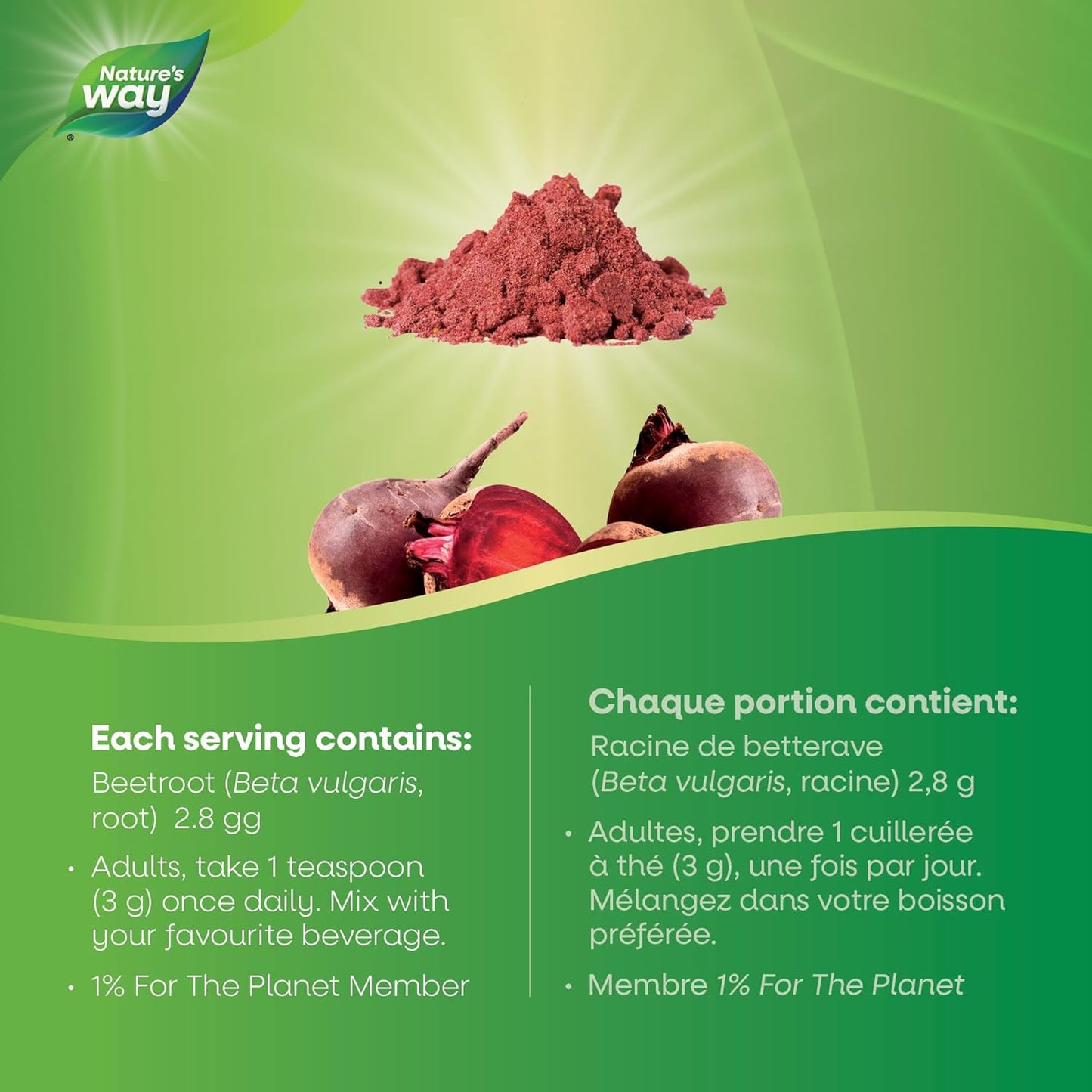 Nature's Way Premium Beet Root Powder - Antioxidant Support, Effortlessly Mixable, Vegan-Friendly & Gluten-Free Supplement - 150g (50 servings)