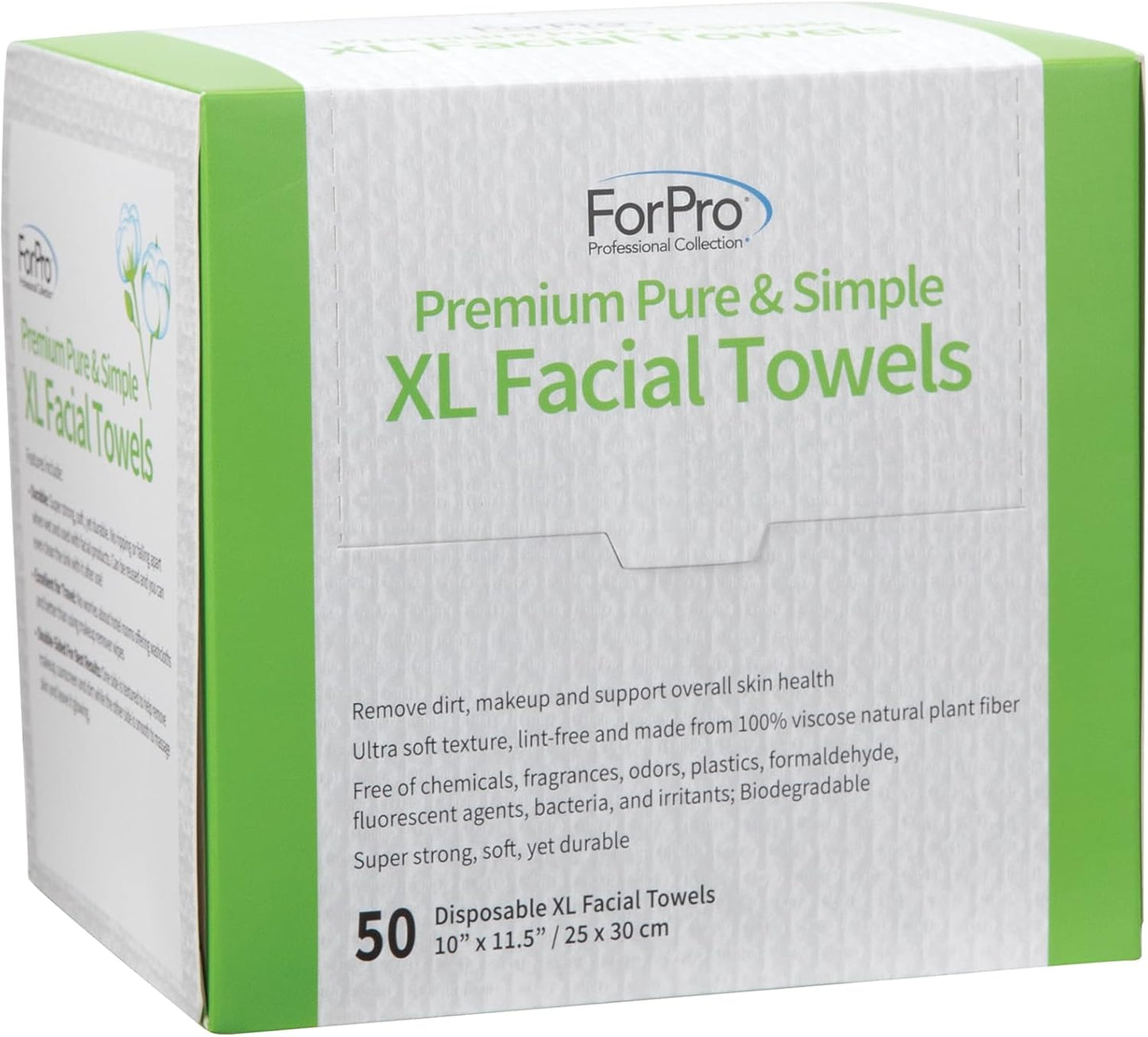 ForPro Premium Pure & Simple XL Facial Towels, Disposable Makeup Remover Dry Wipes, Ultra Soft Lint-Free Biodegradable Face Towels, 100% Vegan & Cruelty-Free, 50-Count