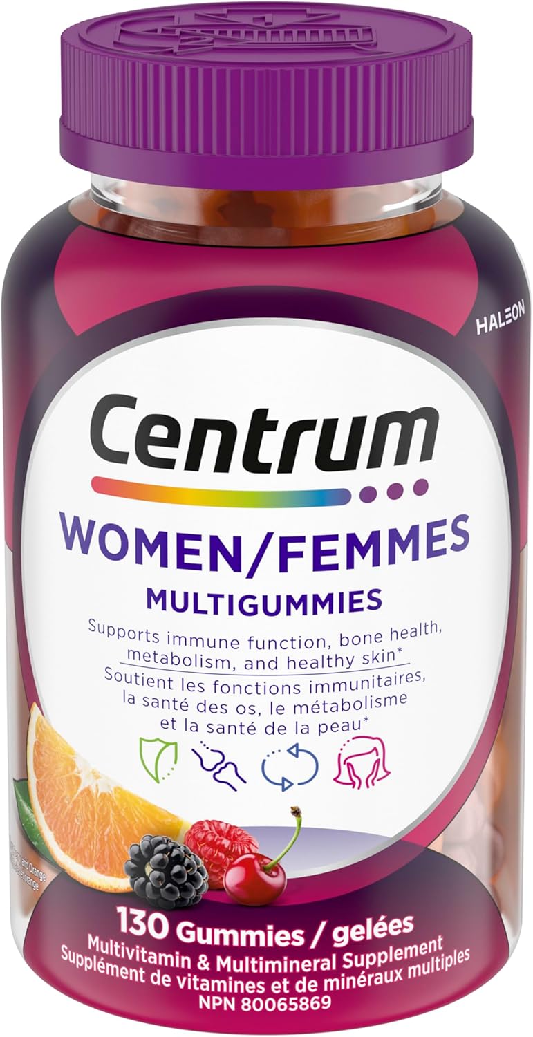 Centrum 女性多种维生素/矿物质软糖，樱桃、浆果和橙子口味，130 粒软糖（包装可能有所不同）