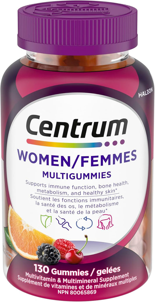 Centrum 女性多种维生素/矿物质软糖，樱桃、浆果和橙子口味，130 粒软糖（包装可能有所不同）
