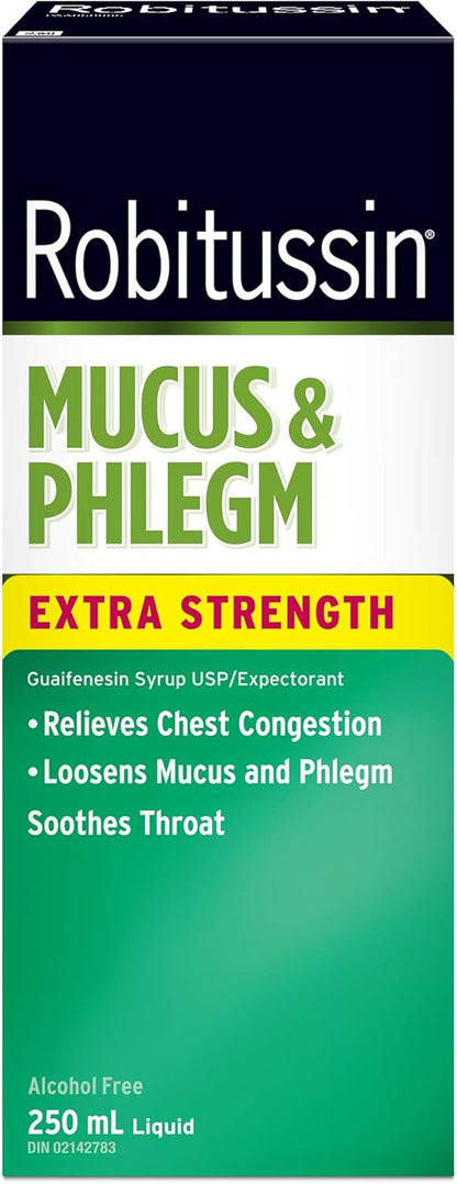 Robitussin Extra Strength Mucus & Phlegm Syrup, Alcohol Free, Cherry Flavour, Packaging may vary