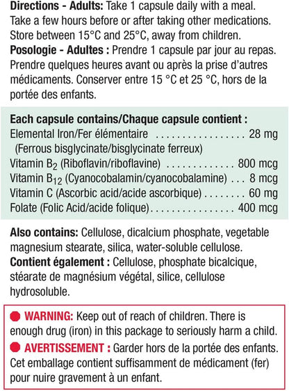 Jamieson 溫和鐵劑 28 毫克 甘氨酸亞鐵和維生素 B12（鈷胺素）1200 微克 定時釋放 | 90 粒 + 80 片