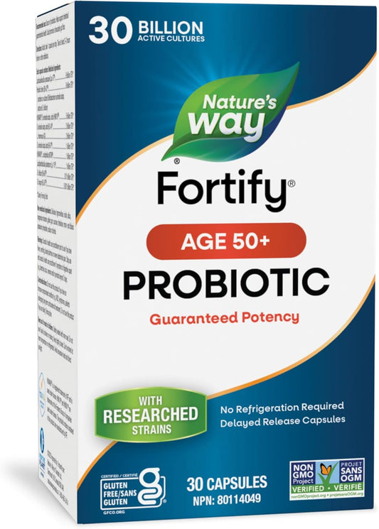 Nature's Way Fortify 50+ 益生菌，300 億活性益生菌培養物，支持胃腸道健康，無麩質認證，保質期長，30 粒膠囊