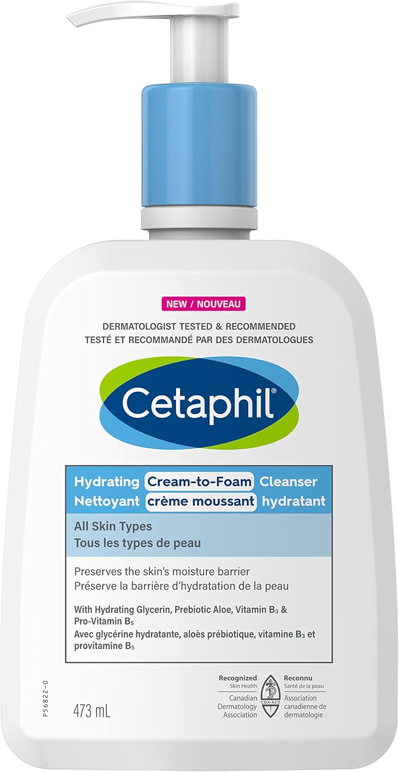 Cetaphil Optimal Hydration Daily Glow Cream for Sensitive, Dry and Dehydrated Skin & Cream to Foam Face Wash, Hydrating Foaming Cream Cleanser, For Normal to Dry