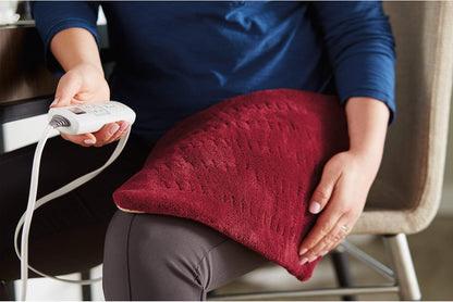 Sunbeam Microplush XpressHeat 加热垫，6 种加热设置，选择小时自动关闭，湿热/干热，12 英寸 x 15 英寸，石榴红色