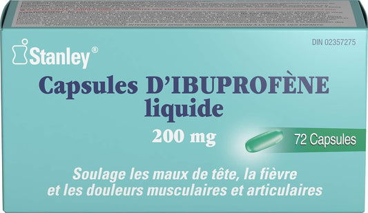 斯坦利制药布洛芬，缓解头痛、发烧、肌肉和关节疼痛，200毫克，72粒液体胶囊