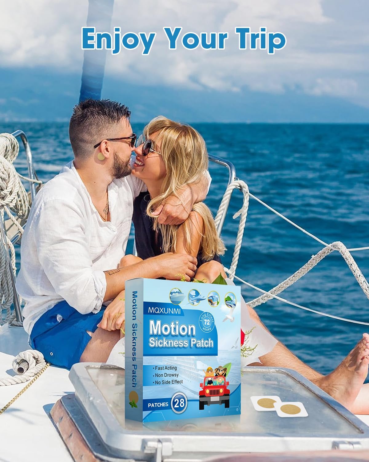 MQXUNMI 晕车贴，28片装不瞌睡晕船贴，适用于晕车、晕机和旅行，快速见效，长达72小时