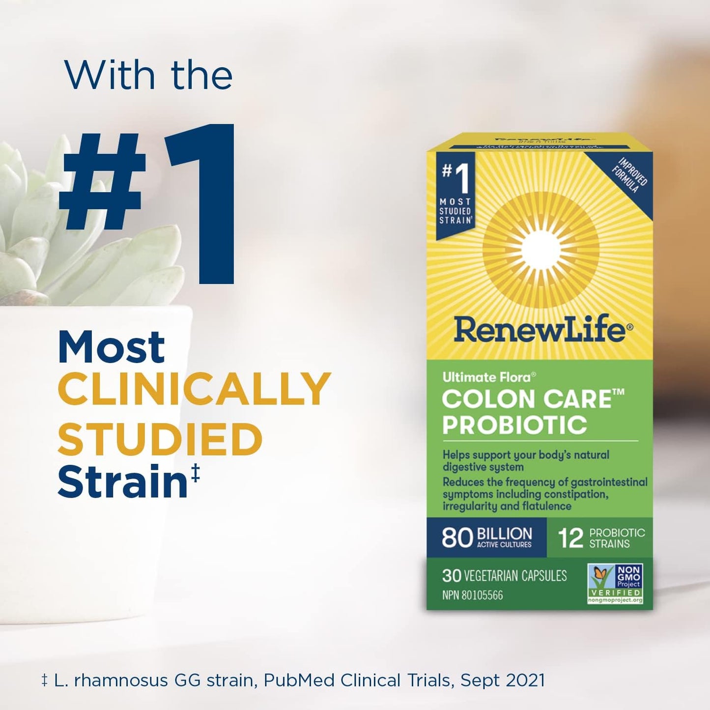 Renew Life® Probiotics Ultimate Flora® Colon Care™ Probiotic, Reduces frequency of constipation, nausea, and flatulence, 80 Billion Active Cultures, 30 Vegetarian Capsules