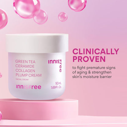 悅詩風吟綠茶神經醯胺膠原蛋白豐盈霜，韓國臉部保濕霜，緊緻、保濕、煥發青春光澤