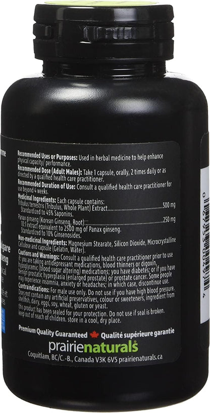 Prairie Naturals Trib Force 蒺藜和保加利亞蒺藜膠囊 - 增強體能。人參。健康的血糖水平。認知功能。緩解精神疲勞。非基因改造。無麩質。無酵母。無乳製品 - 60 攝氏度…