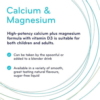 SISU 檸檬酸鈣鎂片，含維生素 D3 | 450 毫升 | 高效鈣鎂無糖液體，含 500 國際單位維生素 D | 適合兒童和成人 | 無麩質、不含乳製品、草莓味