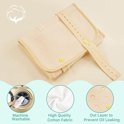 2 Pack Castor Oil Pack Wrap, Reusable Organic Castor Oil Pack Kit for Waist and Thyroid Neck, Castor Oil Packs for Liver Detox with Adjustable Elastic Strap Bamboo Cotton Machine Washable Anti Oil Leak (Premium Khaki Set)