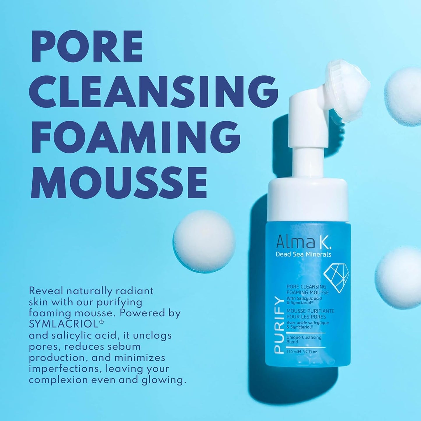 Alma K Pore Cleansing Foaming Mousse - Gentle Face Cleanser for Women - Hydrating Facial Cleanser with Salicylic Acid - Face Wash for Women - 3.7 Fl oz