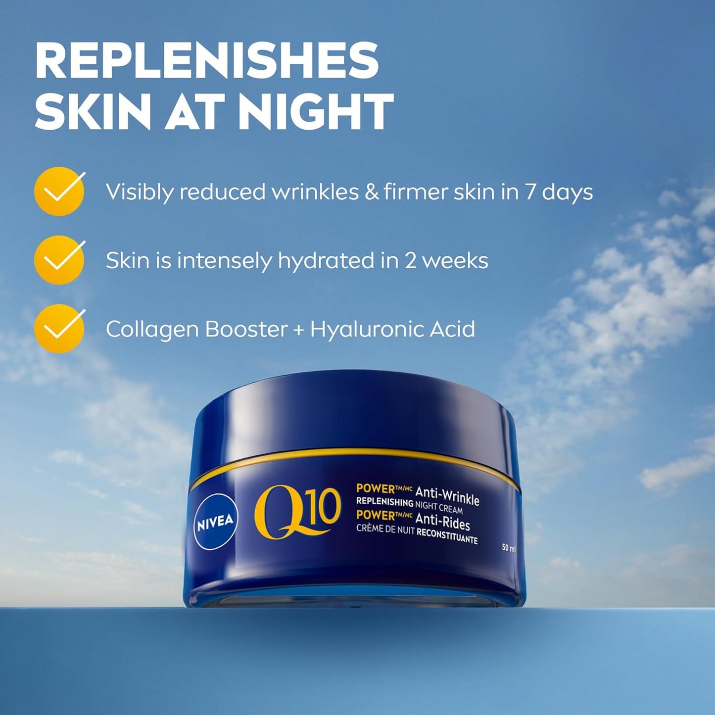 NIVEA Q10 Power Anti-Wrinkle Bundle - Firming Day Cream(50 mL) + Replenishing Night Cream(50 mL) for Women with Pure Q10, Creatine and Hyaluronic Acid to Replenish Skin and Visibly Reduce Wrinkles