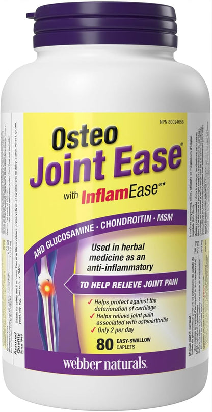 Webber Naturals Osteo Joint Ease with InflamEase, Glucosamine, Chondroitin, and MSM, 80 Caplets, Helps Ease Joint Pain Associated with Osteoarthritis