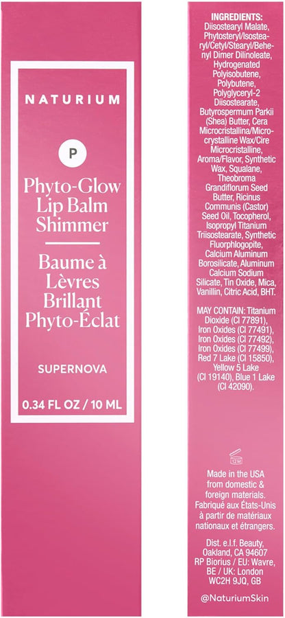 Naturium Phyto-Glow 唇膏閃光，滋養和保濕雙唇，含乳木果油、古布阿蘇脂、植物角鯊烷和 Geodiamond 珍珠，10 毫升/0.34 液盎司，色號：Supernova