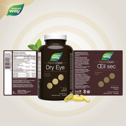 Nature's Way NutraSea 乾眼症高級 Omega-3 補充劑 - 有助於改善乾眼症症狀並支持正常的淚液功能 - 1500 毫克 EPA+ DHA 和 150 毫克 GLA 混合物 - 120 粒軟膠囊，清新薄荷味