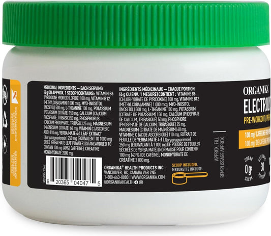 Organika 電解質能量 - 運動前，2 克肌酸，天然馬黛茶咖啡因，肌醇 - 百香果番石榴味 - 180 克