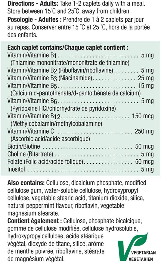 Jamieson 維生素B複合物和維生素C 500毫克，含葉酸，有益細胞健康，支持能量生成、新陳代謝和免疫健康。素食，無麩質，100粒膠囊，加拿大製造
