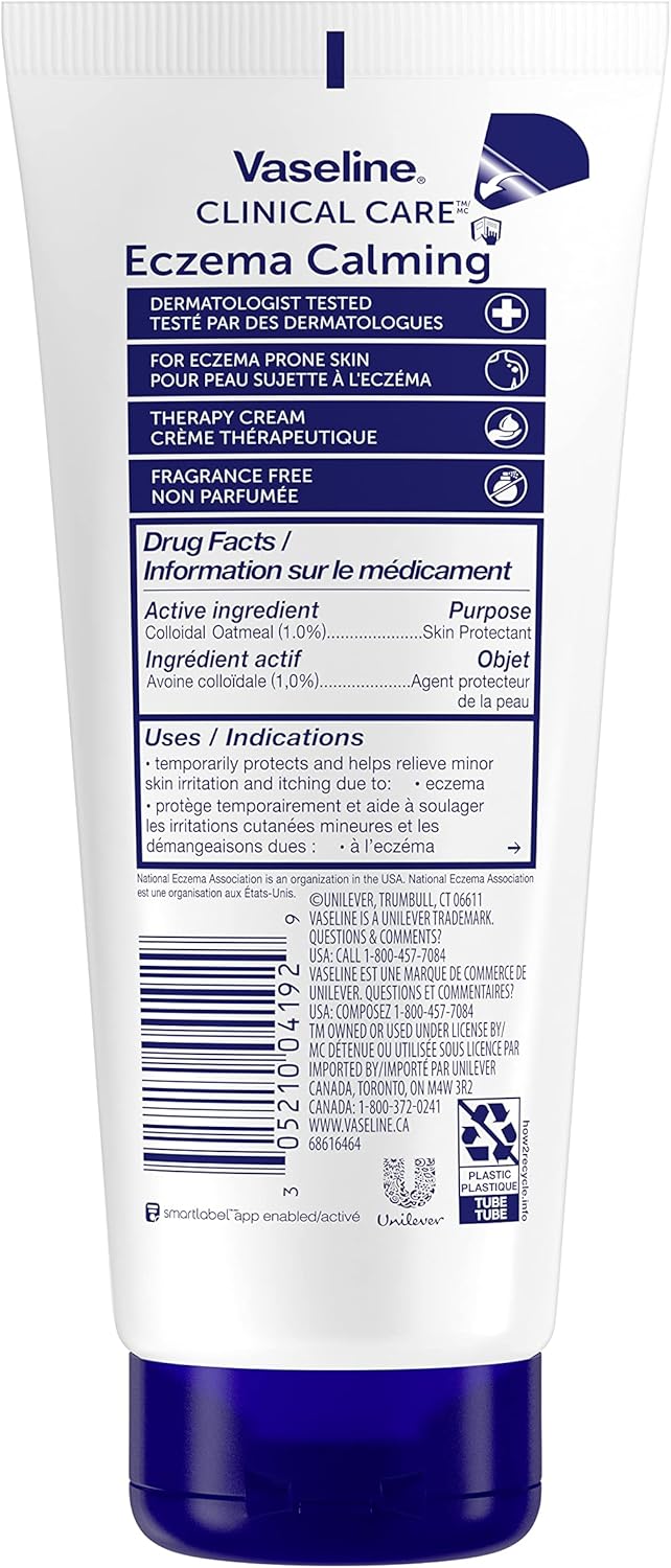 Vaseline Clinical Care™ Body Cream lotion for eczema prone skin Eczema Calming Therapy Cream with Colloidal Oatmeal Skin Protectant to provide instant relief for dry, itchy skin 200 ml, 3 pack