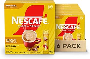 NESCAFÉ Sweet and Creamy French Vanilla Instant Coffee Mix Box, French Vanilla, 6 Count