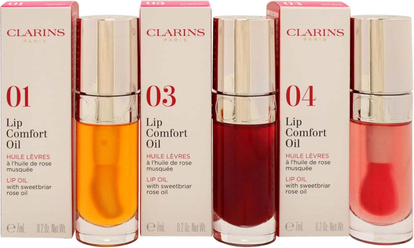 嬌韻詩唇部舒適油系列唇油 - 01 蜂蜜，唇油 - 03 櫻桃，唇油 - 04 火龍果女士 3 x 0.2 盎司