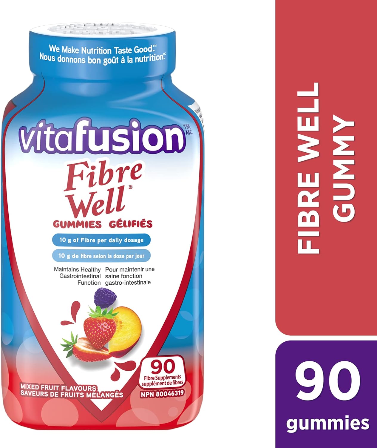Vitafusion Sleepwell Plus 成人维生素软糖，每日剂量含 10 毫克褪黑激素和 Fibre Well 成人补充软糖，含 10 克纤维，90 粒（22 天用量），包装可能有所不同。