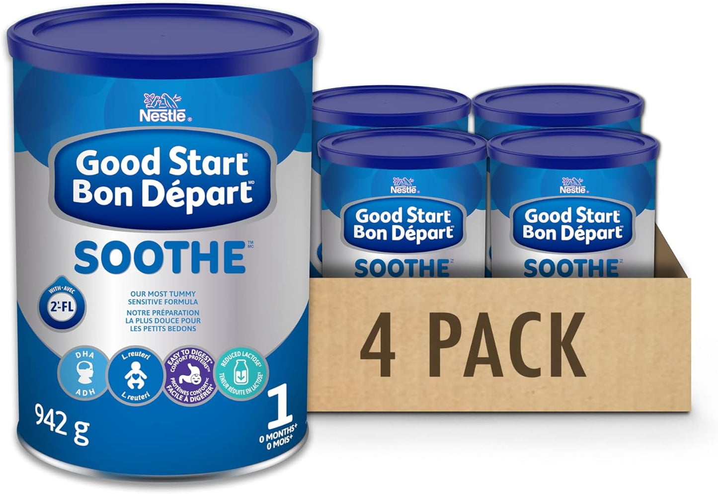 雀巢好開始舒緩嬰兒配方奶粉，0+個月，942公克，4包