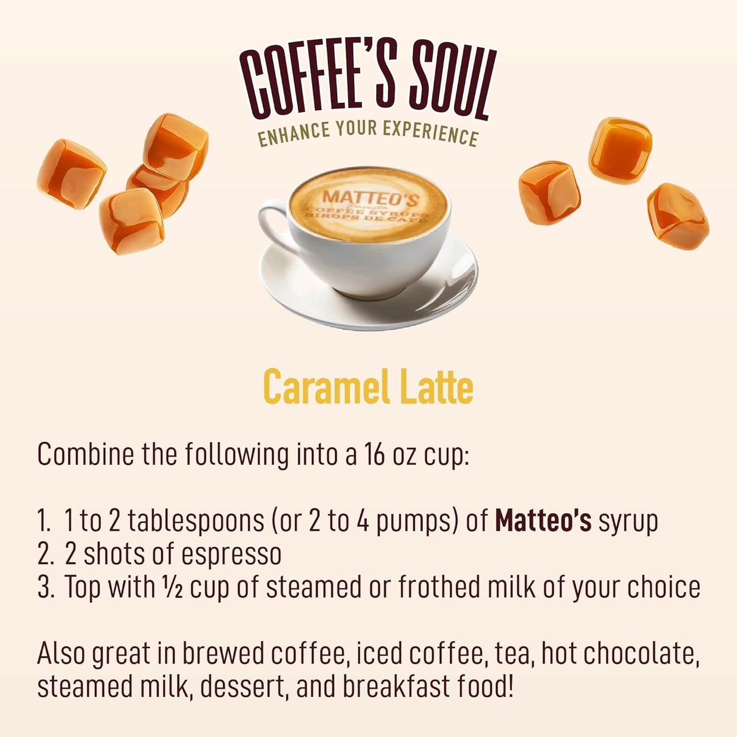 Matteo's Barista 风格无糖咖啡糖浆，焦糖糖浆口味，零卡路里和糖，酮类咖啡糖浆，美味风味咖啡糖浆 - 25.4 盎司糖浆瓶，1 包