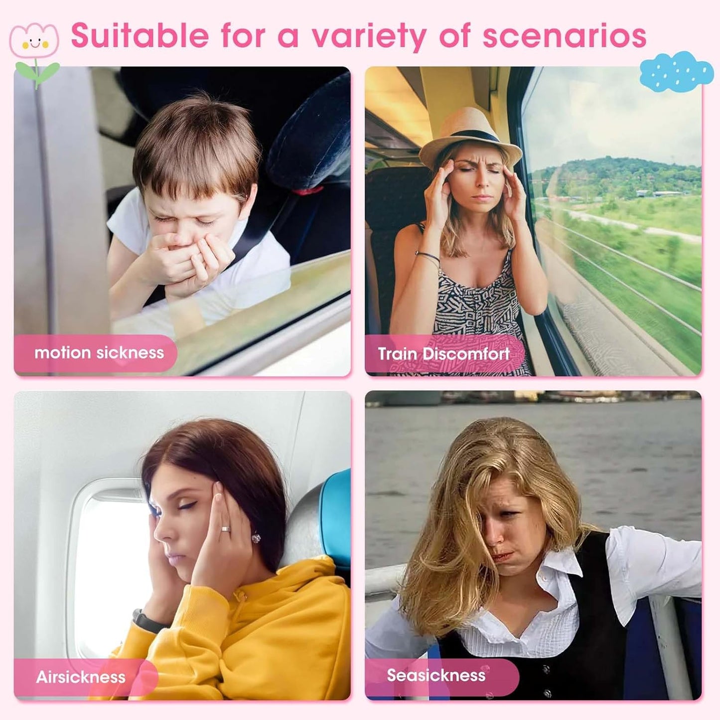 MQXUNMI 36片装晕车贴，不瞌睡晕船贴，缓解晕车晕船引起的头晕，适用于游轮，旅行必备品，定制花朵图案