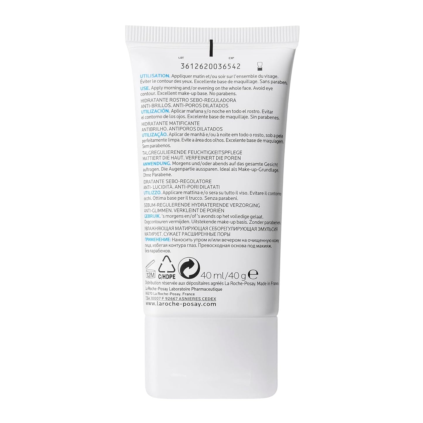 La Roche-Posay FACE MOISTURIZER, Effaclar Mat Mattifying Balancing Zinc for Oily or Acne prone Skin with Glycerin, Salicylic Acid. Anti Shine, Anti-Enlarged pores. Paraben-Free, Travel Size, 40ml