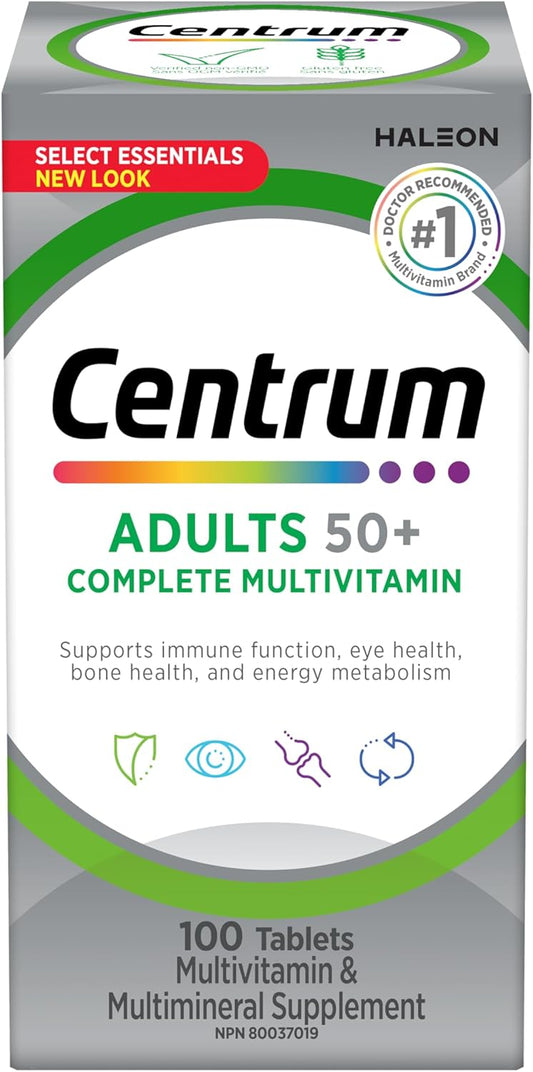 Centrum 成人精选必需多种维生素/矿物质补充剂，适合 50 岁以上男性和女性，100 片