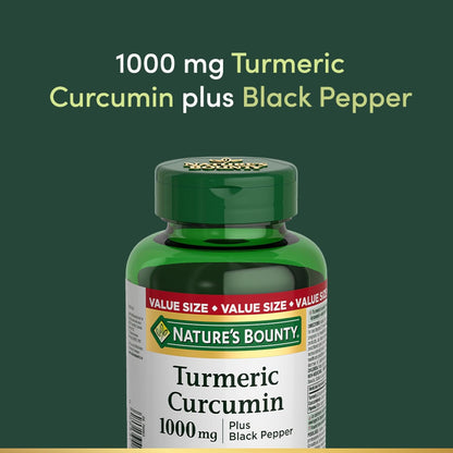 NATURE'S BOUNTY Turmeric Curcumin Plus Black Pepper, 1000 mg, Anti-inflammatory For Joint Pain, Aids Digestion, Antioxidant, Capsules, 108.9 g