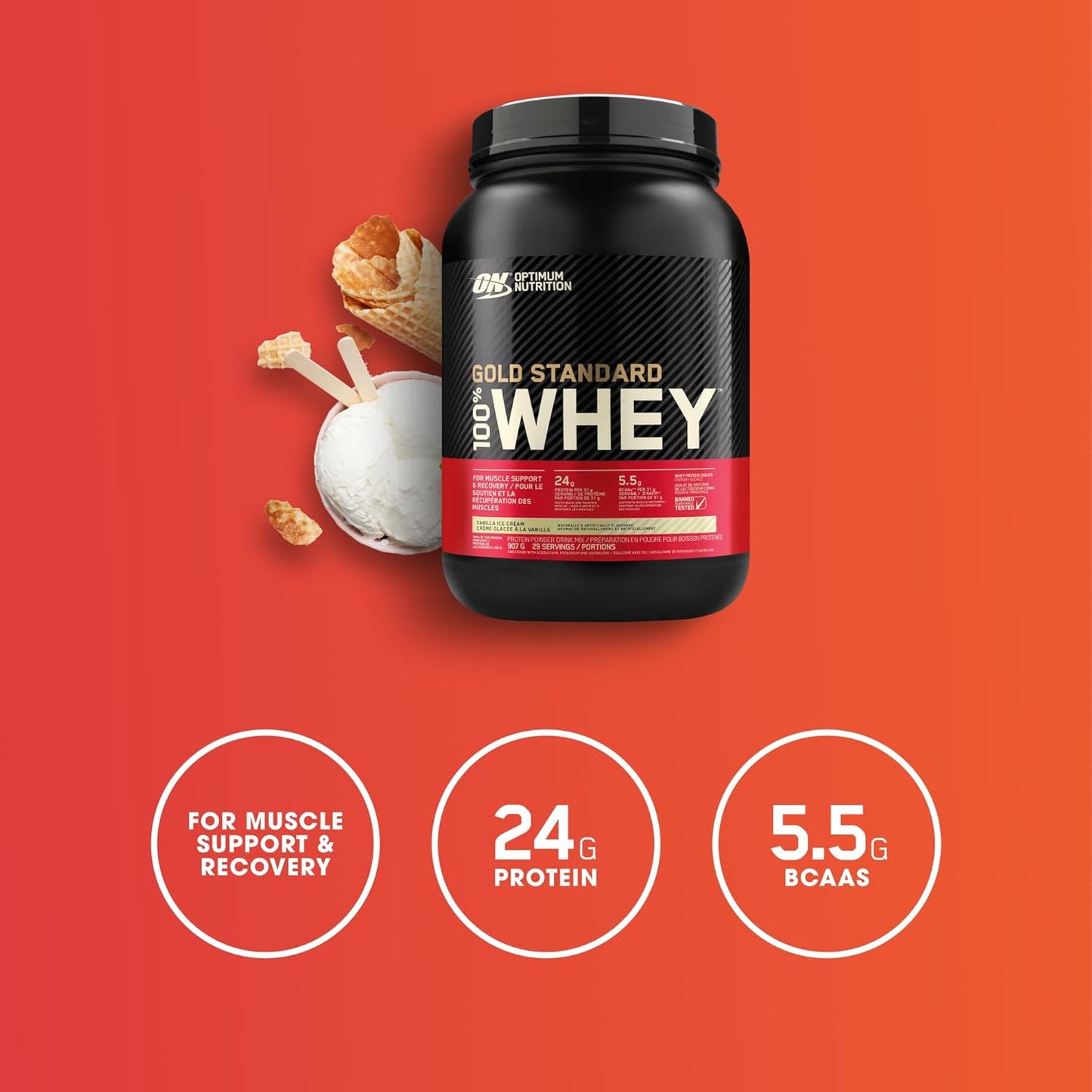 力量與恢復套裝：Gold Standard 100% 乳清蛋白粉 2LB 香草味 & Optimum Nutrition 肌酸一水合物微粉 300g