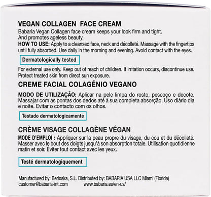 Babaria 胶原蛋白素食面霜 - 抗衰老面霜 - 保湿面霜 - 植物基面部保湿霜，焕活肌肤 - 1.7 盎司