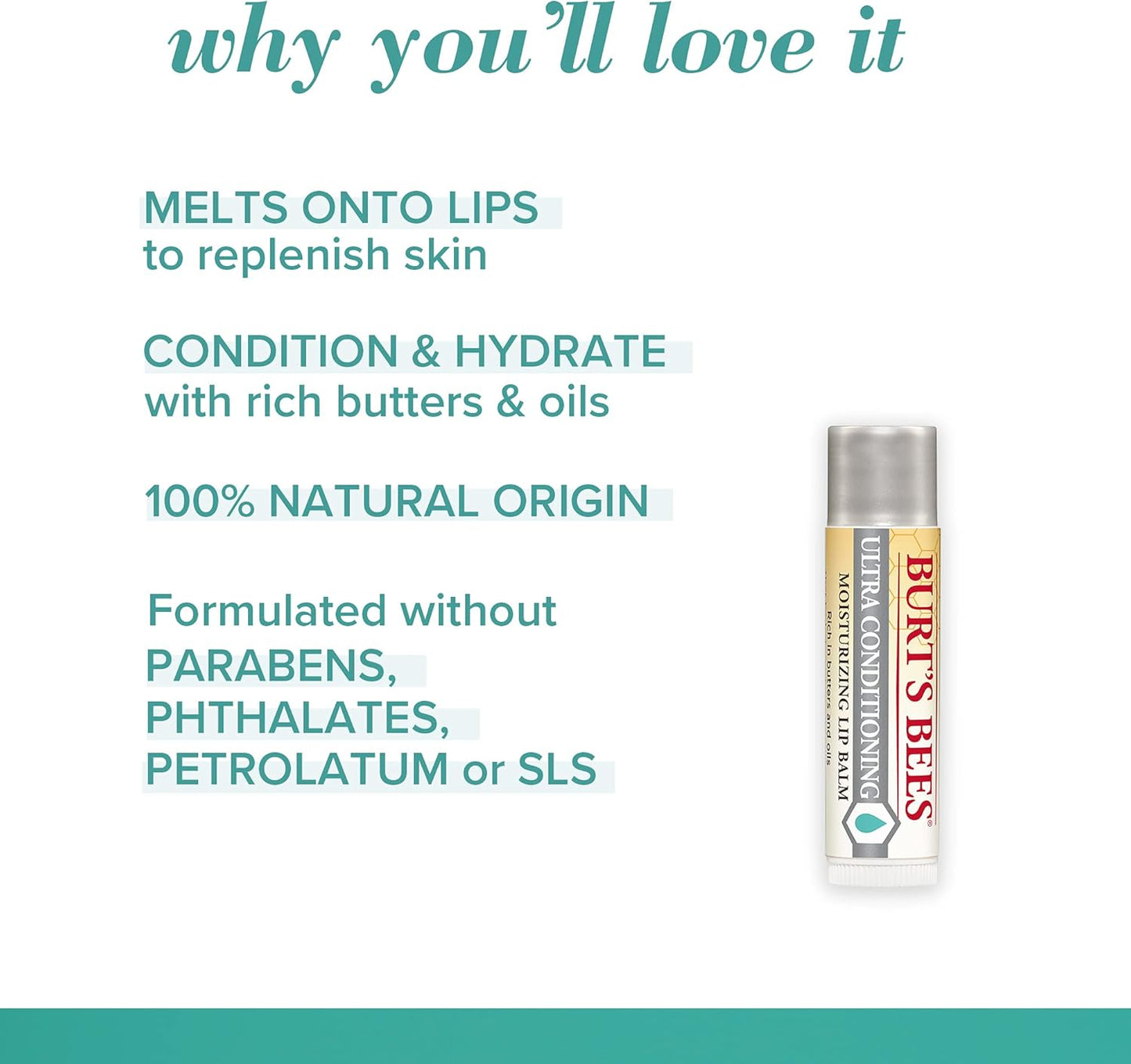 Burt's Bees 100% 天然保湿润唇膏，适用于干裂嘴唇，超强修护唇部 - 2 件装 - 可可脂、乳木果油和可可脂，无香型